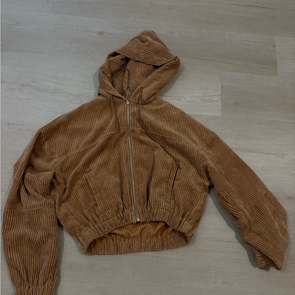 Altar'd State Tan Corduroy Zip-Up Hoodie